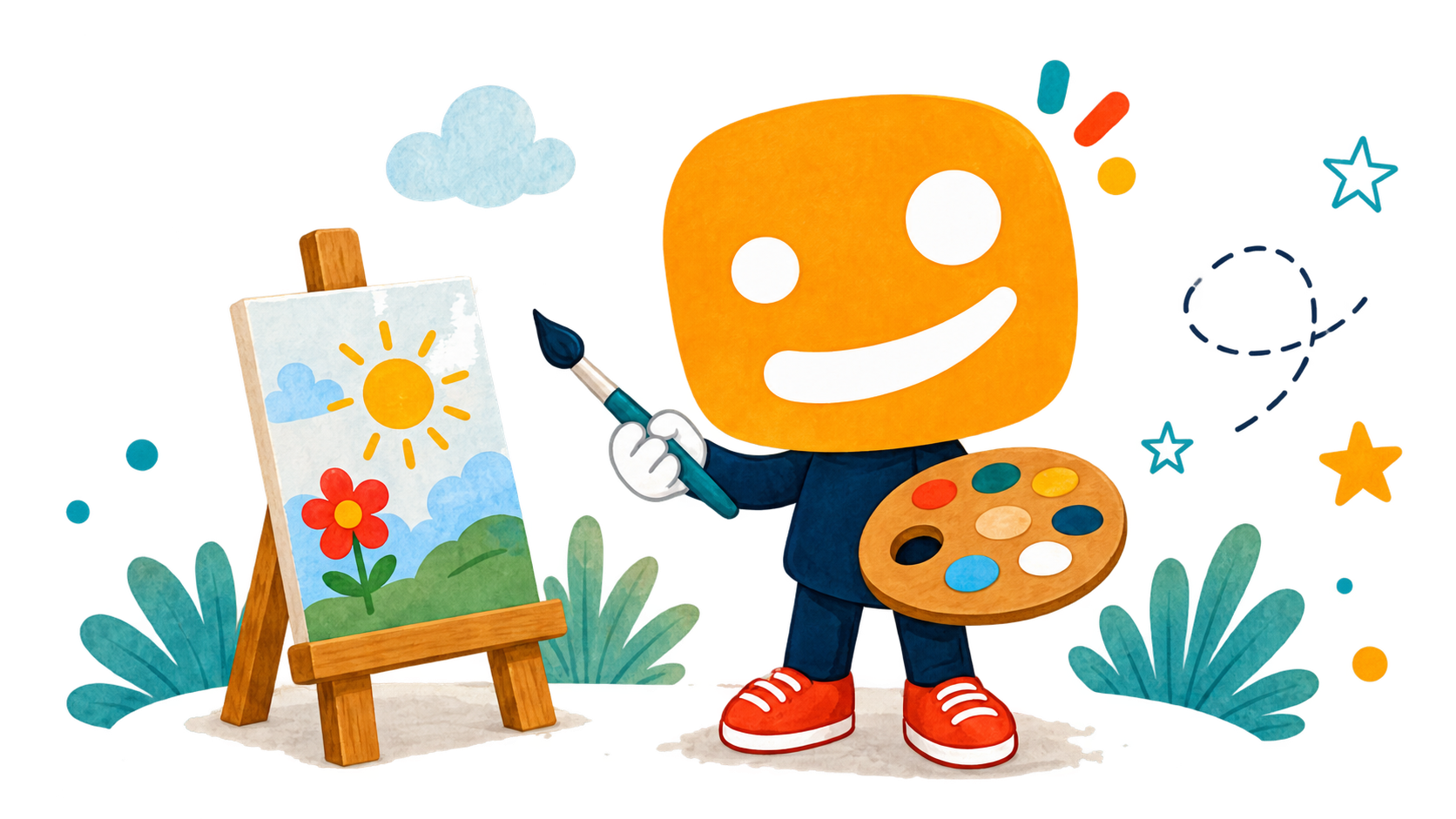 Smiles Create mascot painting at an easel